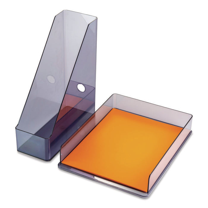 Recycled Plastic Desktop Document Organization Set, (1) Letter-Sized Letter Tray, (1) Magazine File, Translucent Ash