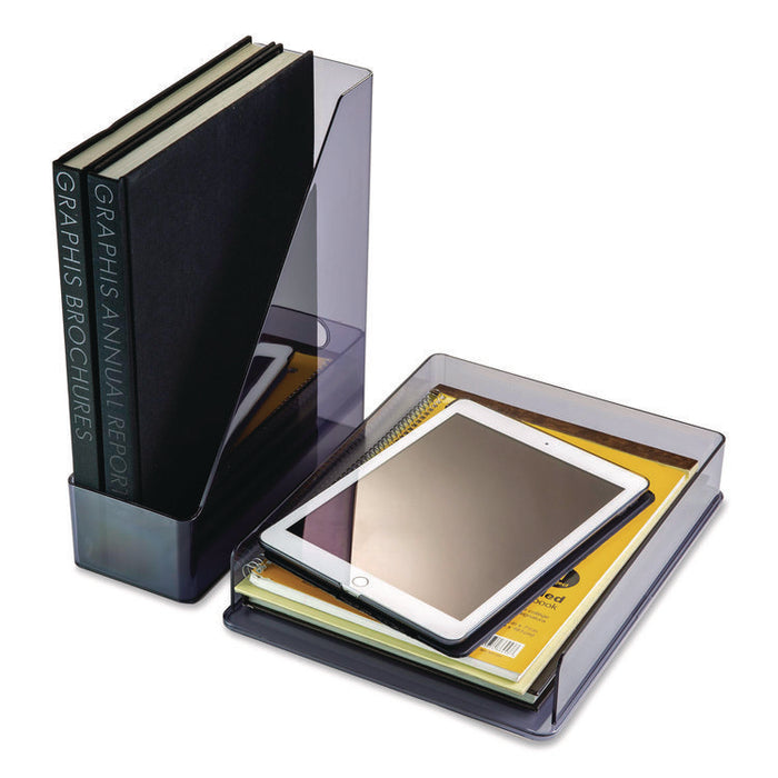 Recycled Plastic Desktop Document Organization Set, (1) Letter-Sized Letter Tray, (1) Magazine File, Translucent Ash