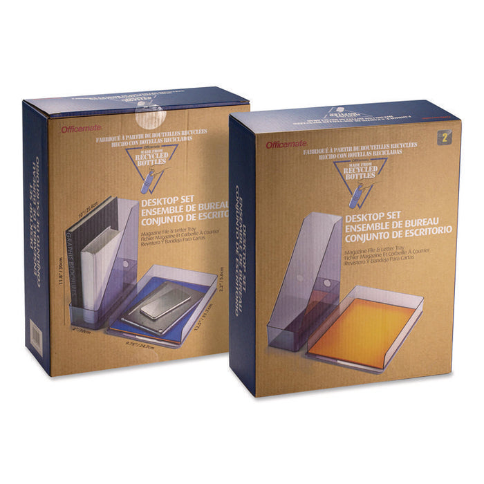 Recycled Plastic Desktop Document Organization Set, (1) Letter-Sized Letter Tray, (1) Magazine File, Translucent Ash