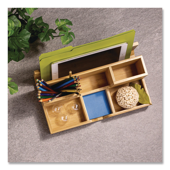 Bamboo Desk Organizer, 7 Compartments, 14.09 x 8.62 x 5.28, Natural Wood Grain, Bamboo