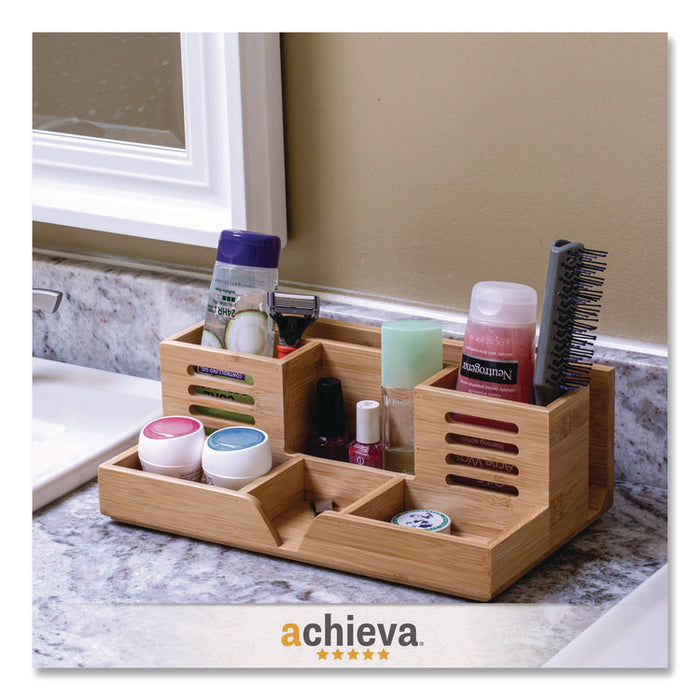 Bamboo Desk Organizer, 7 Compartments, 14.09 x 8.62 x 5.28, Natural Wood Grain, Bamboo