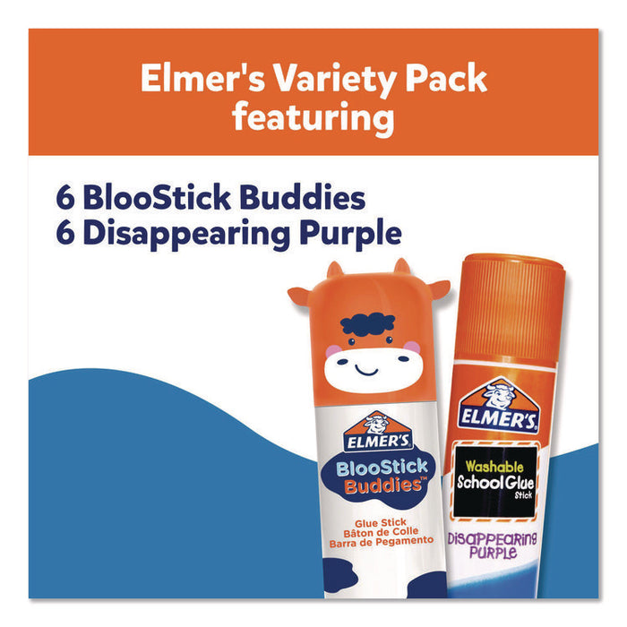 BlooStick Buddies and Disappearing Purple Glue Stick Combo Pack, 0.21 oz, Dries Clear, 12/Pack