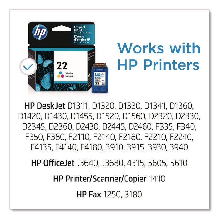 HP 22, (C9352AN) Tri-Color Original Ink Cartridge