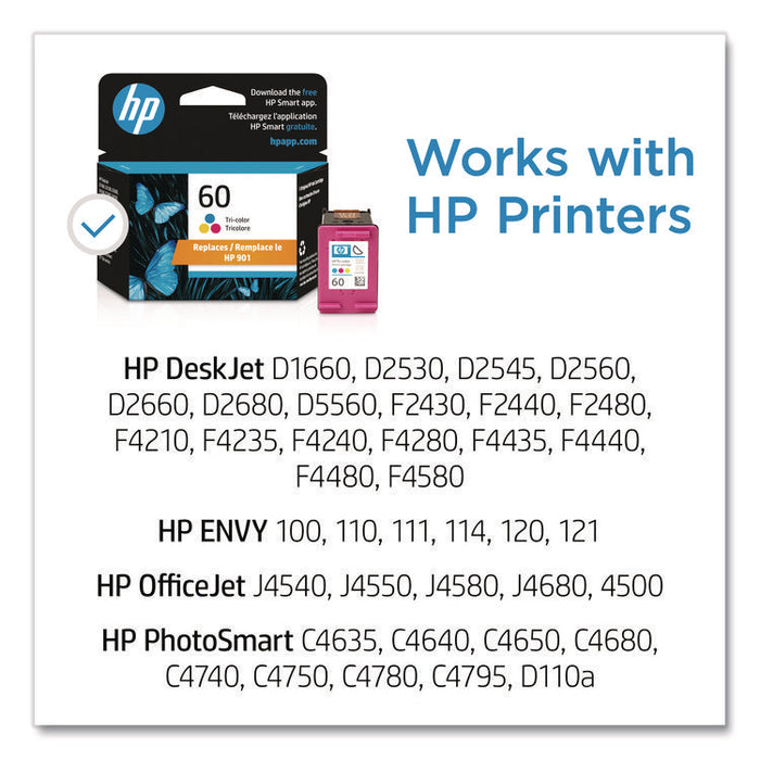 HP 60, (CC643WN) Tri-Color Original Ink Cartridge