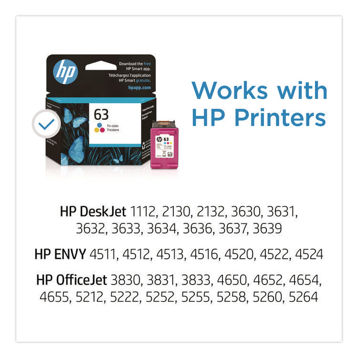 HP 63, (F6U61AN) Tri-Color Original Ink Cartridge