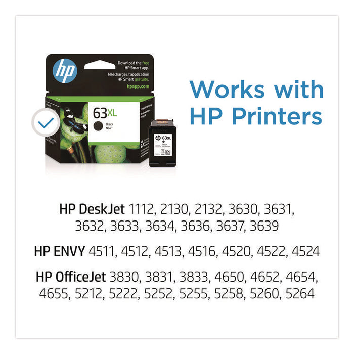 HP 63XL, (F6U64AN) High-Yield Black Original Ink Cartridge