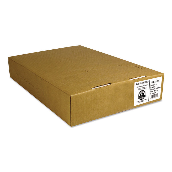 Eco Blend Max Can Liners, 45 gal, 0.8 mil, 40" x 46", Blue, 25 Bags/Roll, 6 Rolls/Carton