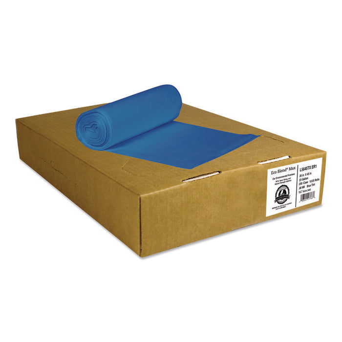 Eco Blend Max Can Liners, 33 gal, 0.8 mil, 33" x 39", Blue, 25 Bags/Roll, 8 Rolls/Carton