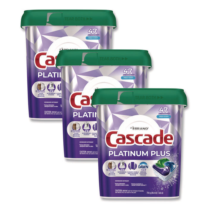 Platinum Plus ActionPacs Dishwasher Detergent Pods, Fresh Scent, 26.6 oz Tub, 47/Tub, 3 Tubs/Carton