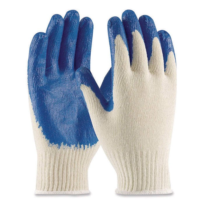 Seamless Knit Cotton/Polyester Gloves, EN388: 2011, Medium, Natural/Blue, 12 Pairs
