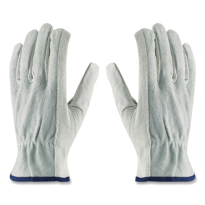 Top-Grain Leather Drivers Gloves with Shoulder-Split Cowhide Leather Back, Gunn Cut, Keystone Thumb, Large, Gray, Pair