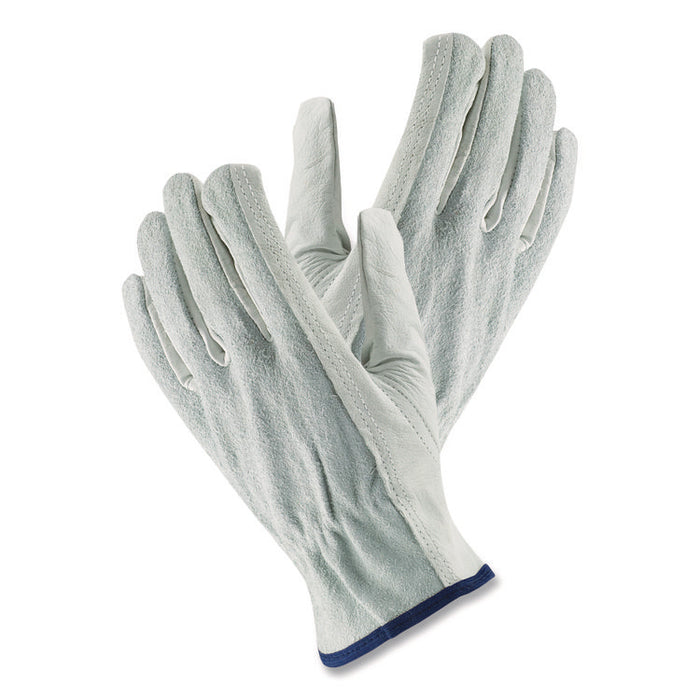 Top-Grain Leather Drivers Gloves with Shoulder-Split Cowhide Leather Back, Gunn Cut, Keystone Thumb, Medium, Gray, Pair