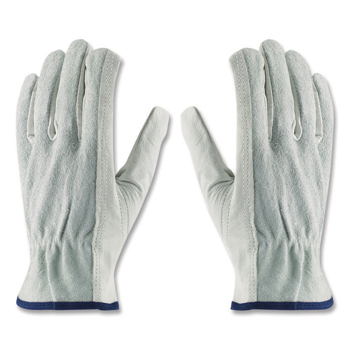 Top-Grain Leather Drivers Gloves with Shoulder-Split Cowhide Leather Back, Gunn Cut, Keystone Thumb, Medium, Gray, Pair