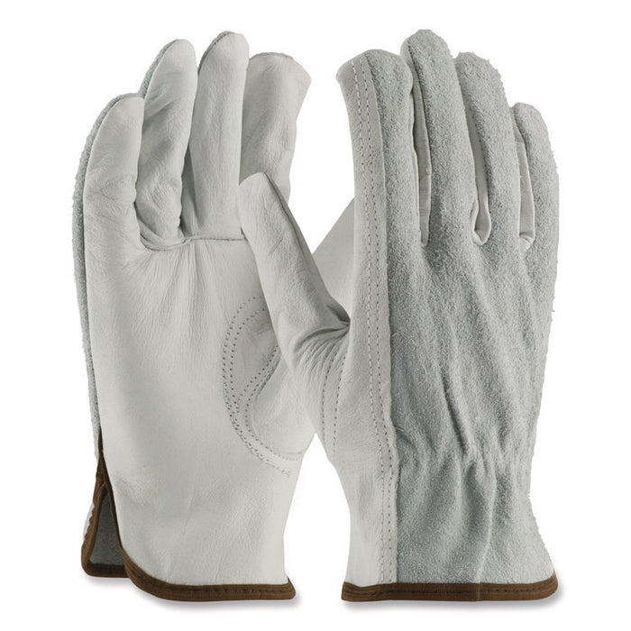 Top-Grain Leather Drivers Gloves with Shoulder-Split Cowhide Leather Back, Gunn Cut, Keystone Thumb, Small, Gray, Pair
