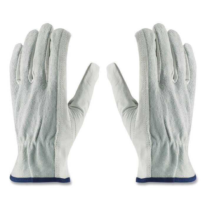 Top-Grain Leather Drivers Gloves with Shoulder-Split Cowhide Leather Back, Gunn Cut, Keystone Thumb, Small, Gray, Pair