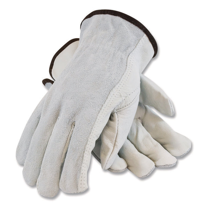 Top-Grain Leather Drivers Gloves with Shoulder-Split Cowhide Leather Back, Gunn Cut, Keystone Thumb, X-Large, Gray, Pair