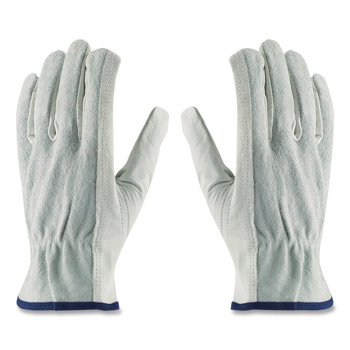 Top-Grain Leather Drivers Gloves with Shoulder-Split Cowhide Leather Back, Gunn Cut, Keystone Thumb, X-Large, Gray, Pair