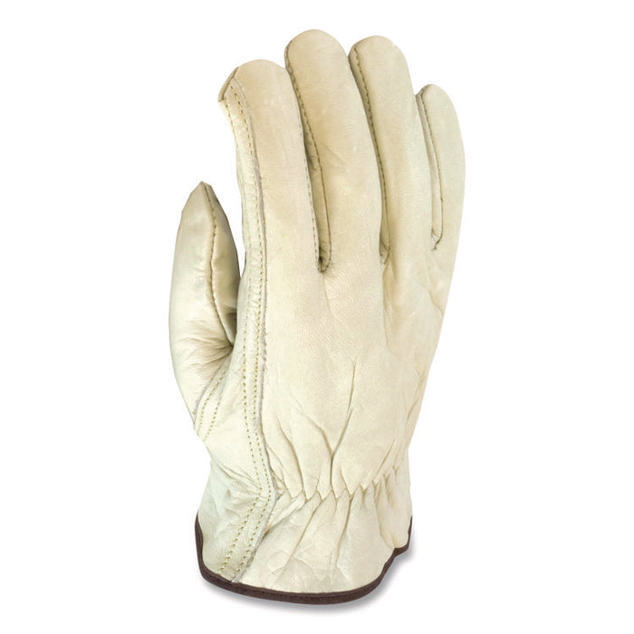 Economy Grade Top-Grain Cowhide Leather Work Gloves, Gunn Cut, Wing Thumb, Medium, Tan, Pair