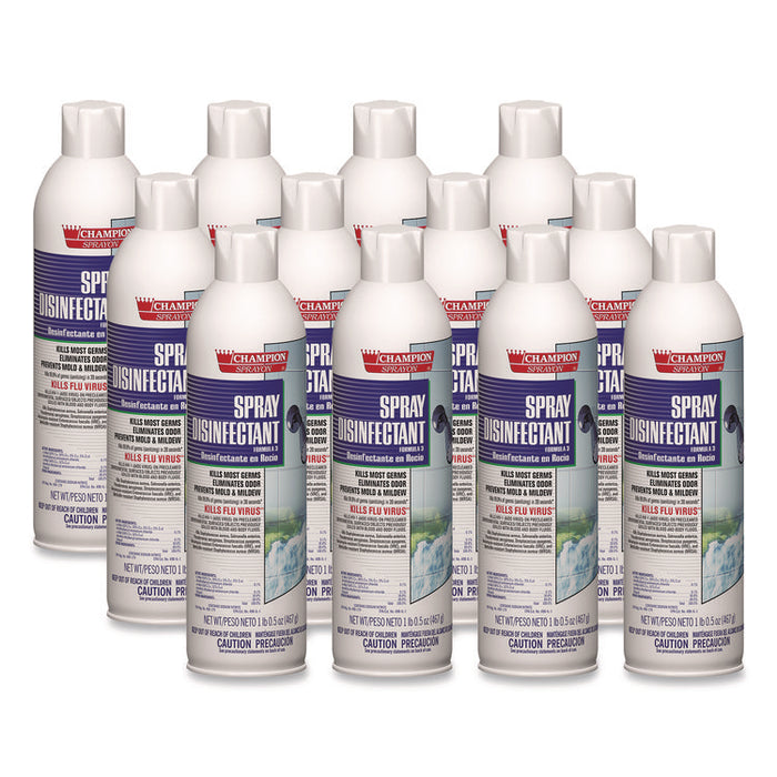 Champion Sprayon Spray Disinfectant, Unscented, 16.5 oz Aerosol Spray, 12/Carton
