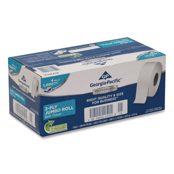 White Jumbo Bathroom Tissue, Septic Safe, 2-Ply, 3.5" x 1,000 ft, 4 Rolls/Carton
