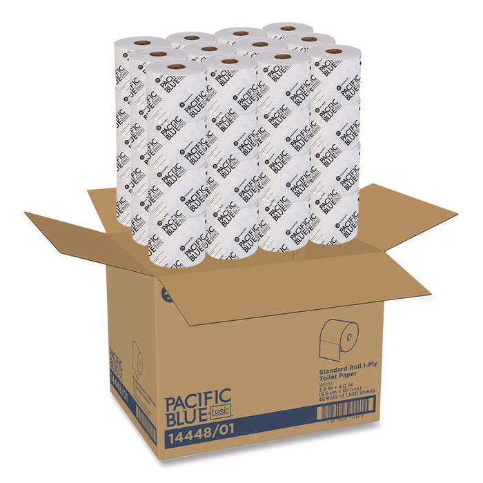 Pacific Blue Basic High-Capacity Bathroom Tissue, Septic Safe, 1-Ply, White, 1,500 Sheets/Roll, 48 Rolls/Carton