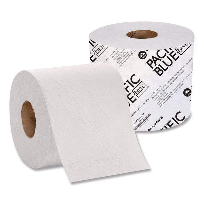 Pacific Blue Basic High-Capacity Bathroom Tissue, Septic Safe, 1-Ply, White, 1,500 Sheets/Roll, 48 Rolls/Carton