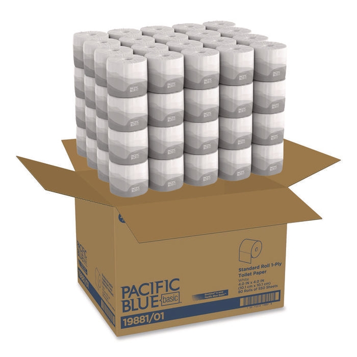 Pacific Blue Basic Embossed Bathroom Tissue, Septic Safe, 1-Ply, White, 550 Sheets/Roll, 80 Rolls/Carton