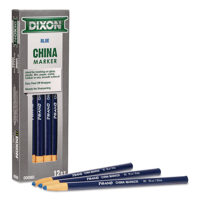 China Marker, 0.37" x 7", Blue, 12/Pack