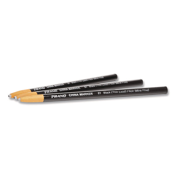 China Marker, Thin Core, 0.37" x 7", Black, 12/Pack