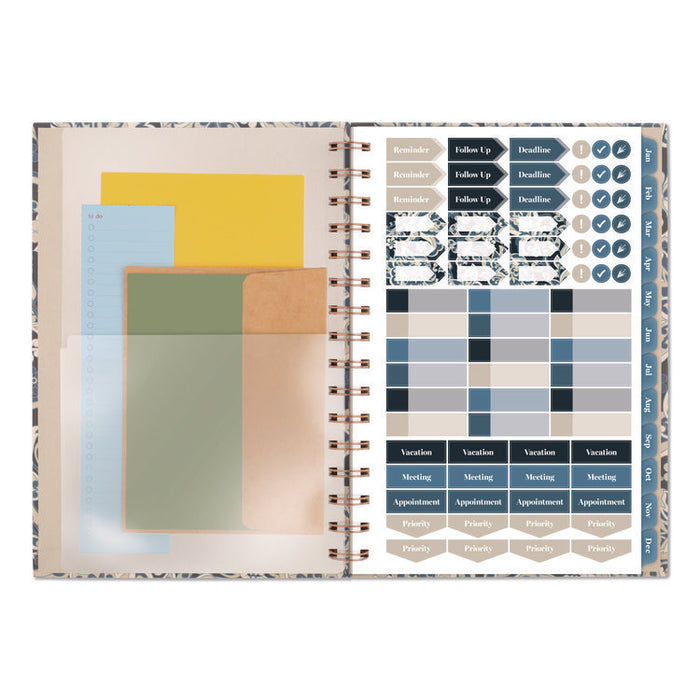 Elizabeth Weekly/Monthly Planner, 8.5 x 5.5, Floral Artwork, Blue Cover, 12-Month (Jan-Dec): 2026