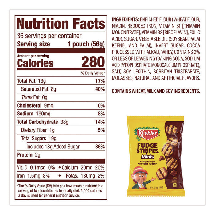 Mini Cookies, Fudge Stripes, 2 oz Pouch, 36/Box