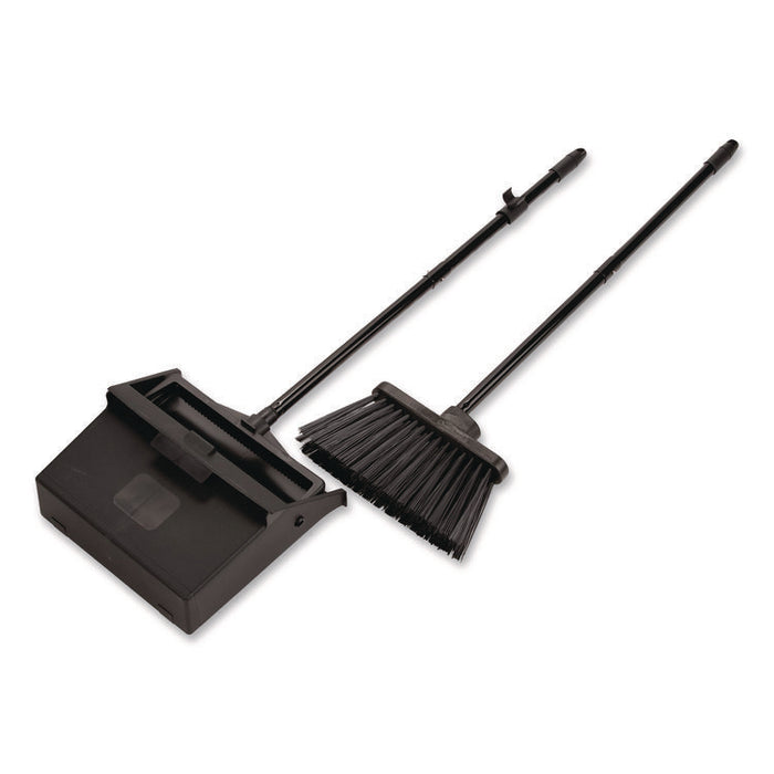Duo-Pan Upright Dust Pan and Broom, 11.8 x 36, 24.5" Handle, Plastic, Black