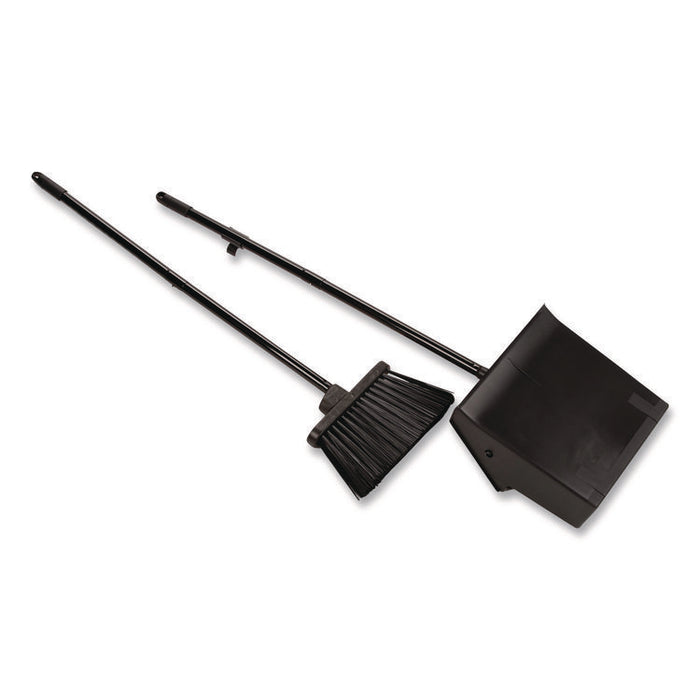 Duo-Pan Upright Dust Pan and Broom, 11.8 x 36, 24.5" Handle, Plastic, Black