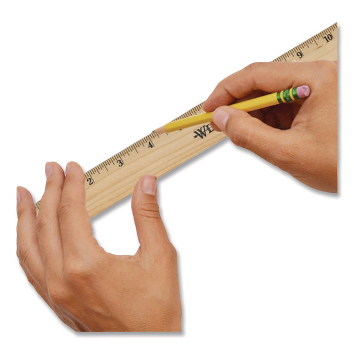 Beveled Wood Ruler, Standard, 12" Long, Natural Hardwood, 12/Pack