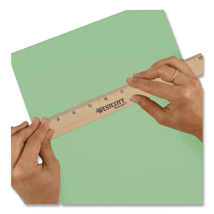 Beveled Wood Ruler, Standard, 12" Long, Natural Hardwood, 12/Pack