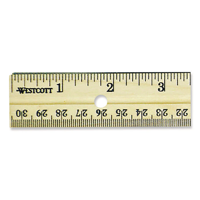 Three-Hole Punched Wood Ruler, Standard/Metric, 12" (30 cm) Long, Natural Wood, 36/Box