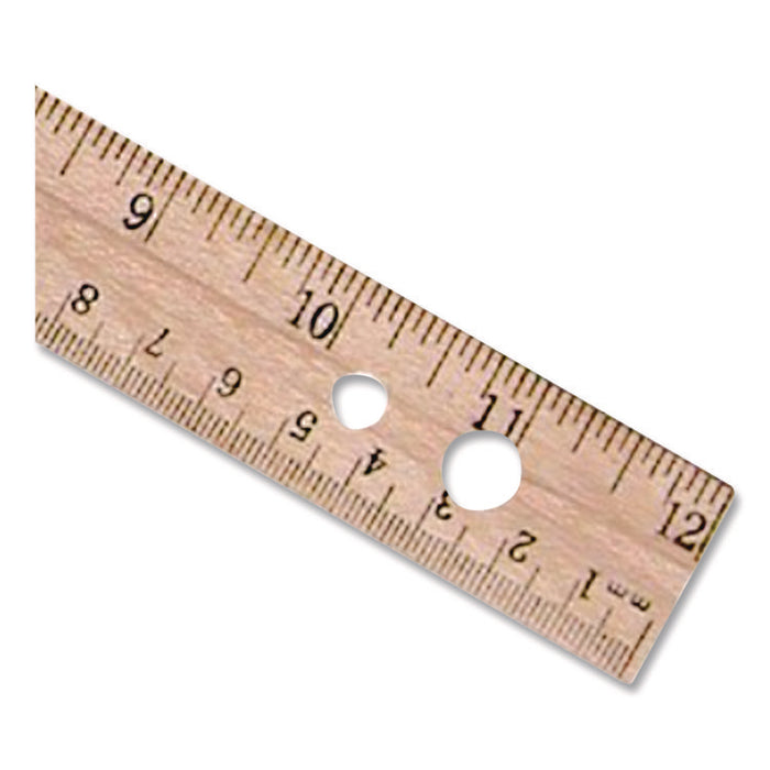 Three-Hole Punched Wood Ruler, Standard/Metric, 12" (30 cm) Long, Natural Wood, 36/Box