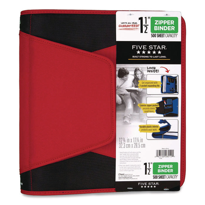 Tech Zipper Binder, 3 Rings, 1.5" Capacity, 11 x 8.5, Red/Black Accents