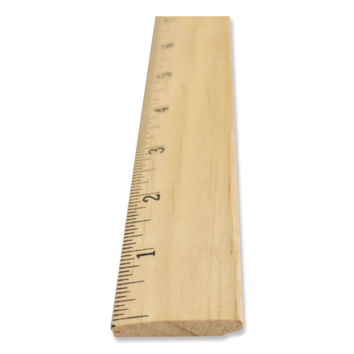 Beveled Wood Ruler, Standard, 12" Long, Natural Hardwood, 12/Pack