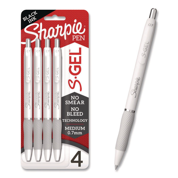 S-Gel Fashion Barrel Gel Pen, Retractable, Medium 0.7 mm, Black Ink, Pearl White Barrel, 4/Pack