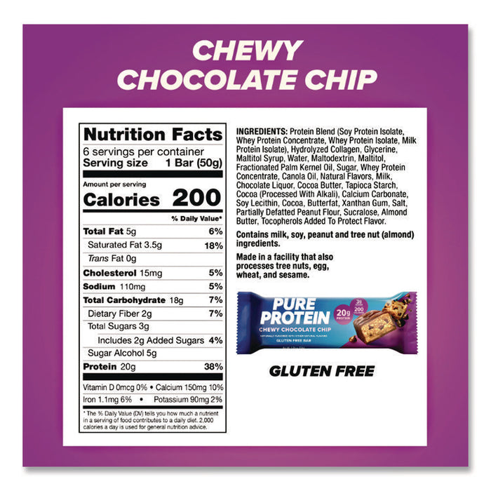 Pure Protein Bar, Chewy Chocolate Chip, 1.76 oz Bar, 6/Box