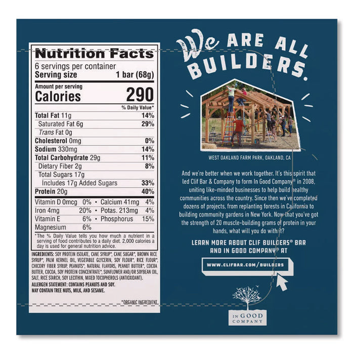 Builders Protein Bar, Chocolate Peanut Butter, 2.4 oz Bar, 12 Bars/Box