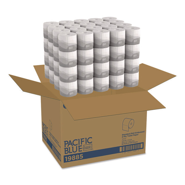 Pacific Blue Basic Embossed Bathroom Tissue, Septic Safe, 2-Ply, White, 550 Sheets/Roll, 80 Rolls/Carton