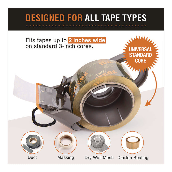 Tape Dispenser, 3" Core, Polypropylene, Gray/Orange