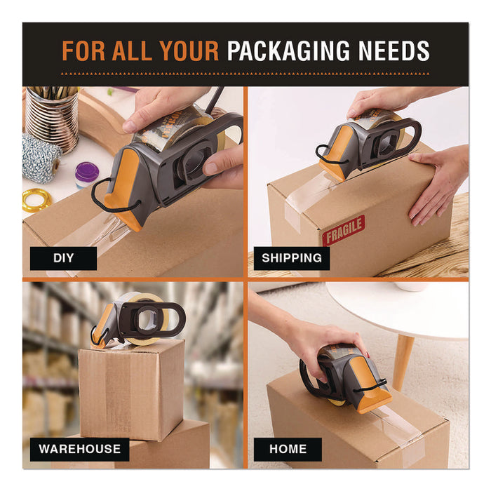 Tape Dispenser with Tape, 3" Core, Polypropylene, Gray/Orange, 1 Dispenser, 2 Rolls Pro-Grade Packaging Tape