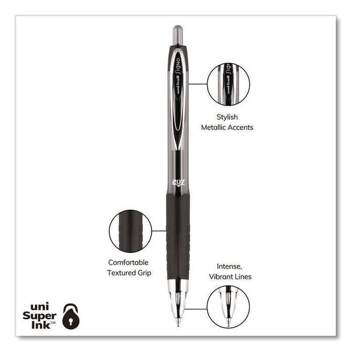 Signo 207 Gel Pen, Retractable, Medium 0.7 mm, Black Ink, Smoke/Black Barrel, Dozen