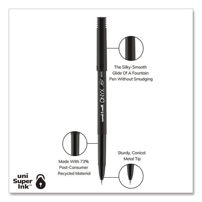 ONYX Rollerball Pen, Stick, Micro 0.5 mm, Black Ink, Black Barrel, Dozen