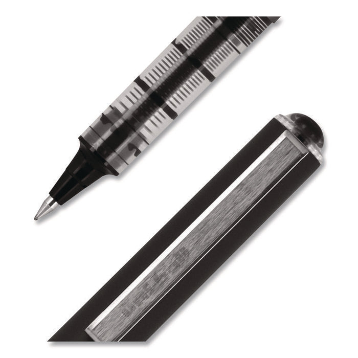 VISION Rollerball Pen, Stick, Micro 0.5 mm, Black Ink, Gray/Black/Clear Barrel, Dozen