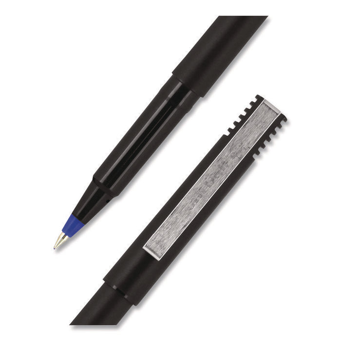 Rollerball Pen, Stick, Micro 0.5 mm, Blue Ink, Black/Blue Barrel, Dozen