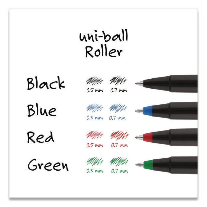 Rollerball Pen, Stick, Micro 0.5 mm, Blue Ink, Black/Blue Barrel, Dozen